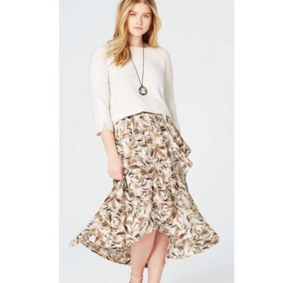 J Jill High-low Skirt Floral Ruffles XSmall Petite Modest Elastic Waist Cream - Picture 1 of 12